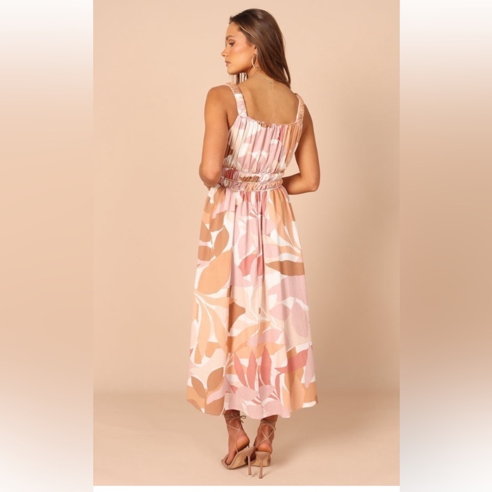 Girl In The Sun Spice Leaf Pattern Midi Dress Size L - Picture 6 of 15